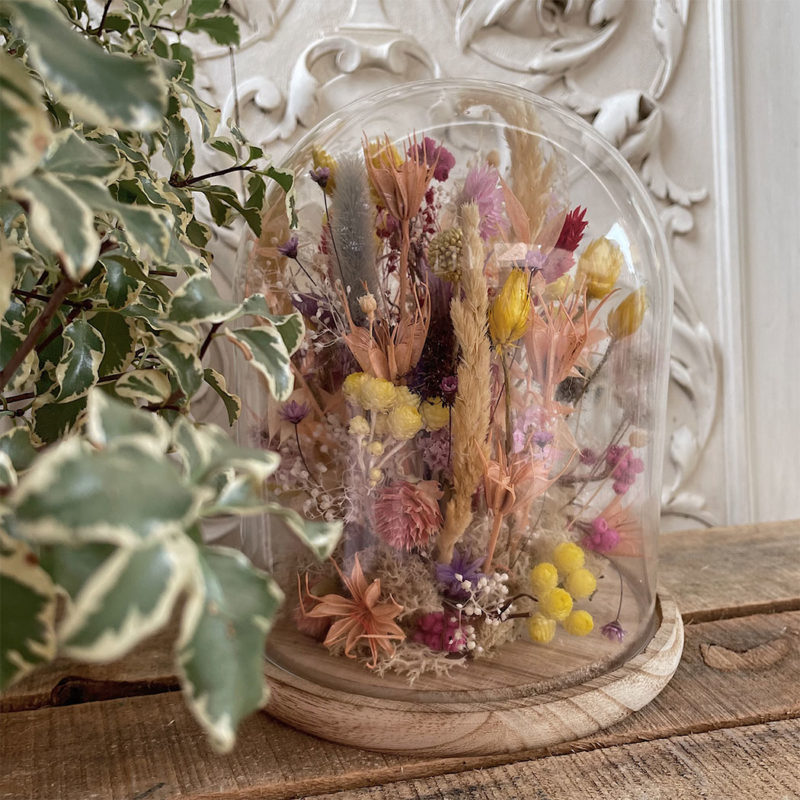 Cloche séchée Blandine bouquet fleurs séchées fleuriste lyon neuville sur saone mariage décoration