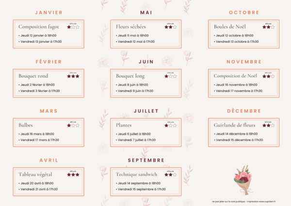 calendrier cours d'art floral Neuville sur Saône fleuriste