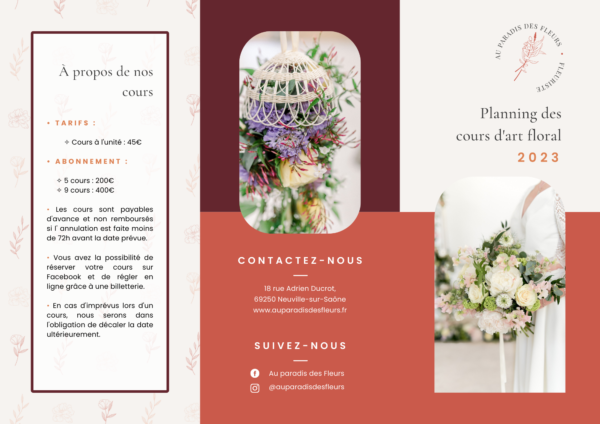 brochure cours d'art floral Neuville sur Saône fleuriste