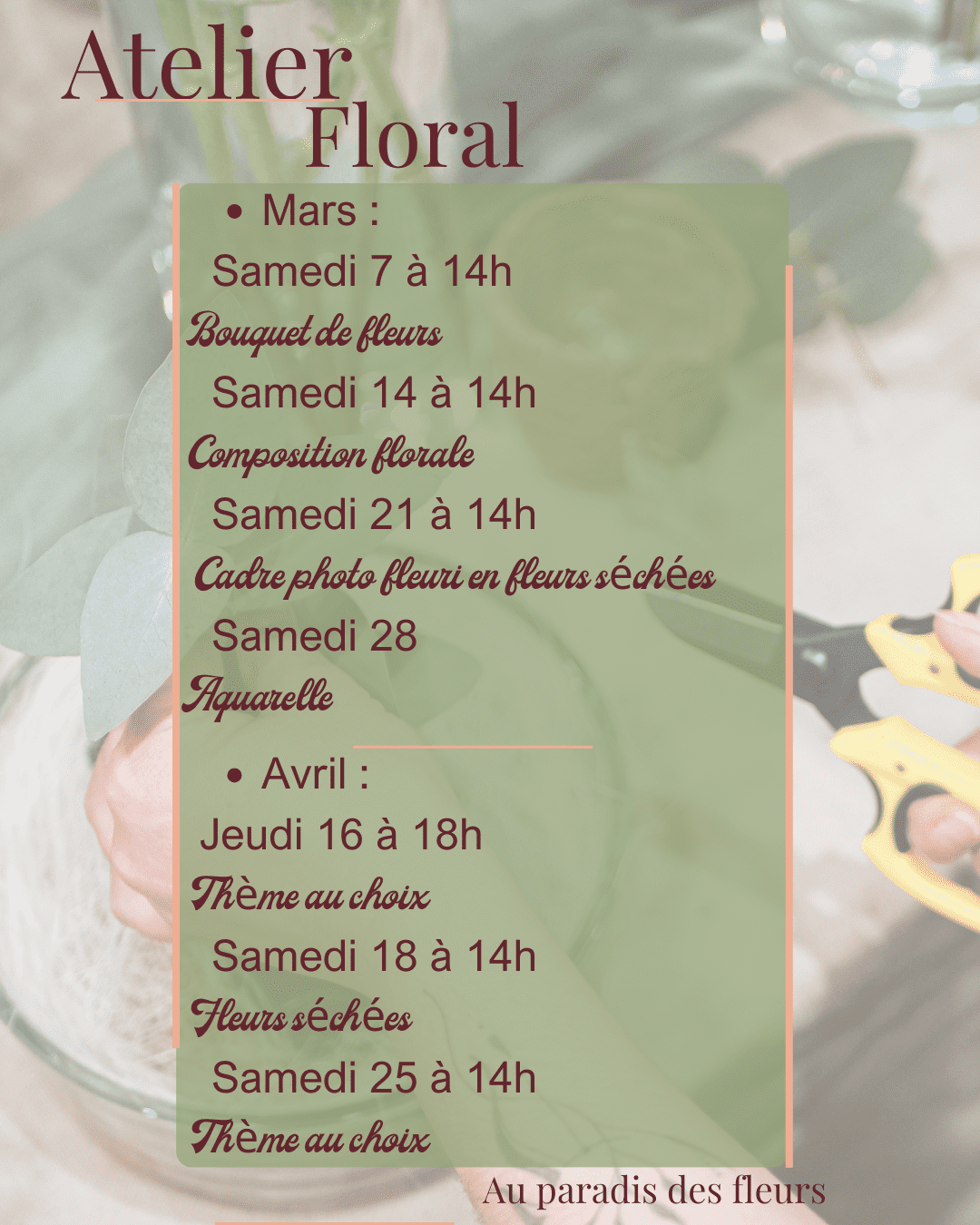 Atelier floral mars et avril neuville sur saone